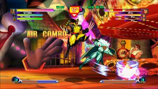 A typical fight in Marvel vs Capcom 2, making use of assists