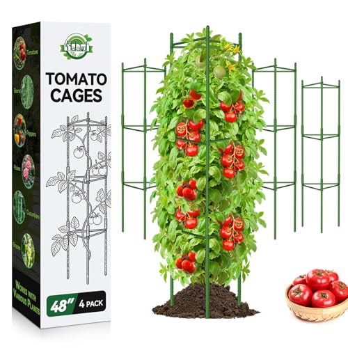Halatool 4 Pack Tomato Cages for Garden,up to 48in Adjustable Tomato Cage, Garden Stakes Tomato Trellis for Pots, Tomato Plant Support for Raised Garden Bed &amp;amp; Climbing Vegetables Flowers