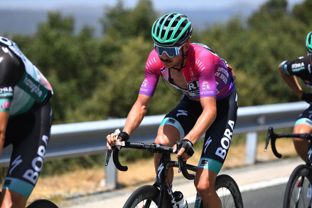 ESPINOSA DE LOS MONTEROS SPAIN JULY 30 Felix Grossschartner of Austria and Team BoraHansgrohe Purple Leader Jersey during the 42nd Vuelta a Burgos 2020 Stage 3 a 150km stage from Sargentes de la Lora to Espinosa de los Monteros Picn Blanco 1486m VueltaBurgos on July 30 2020 in Espinosa de Los Monteros Spain Photo by David RamosGetty Images