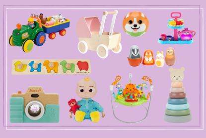 The best toys for 18 month olds include a walker, bouncer, stacking rings and a doll