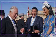 King Charles chats to Lionel Richie and Lisa Parigi during coronation garden party