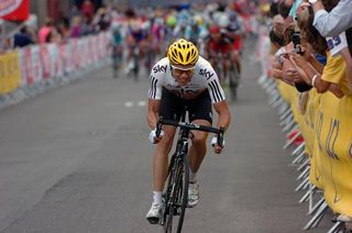 Norwegian road champion Edvald Boasson Hagen (Sky) digs deep to cross the gap to Cancellara and Sagan.
