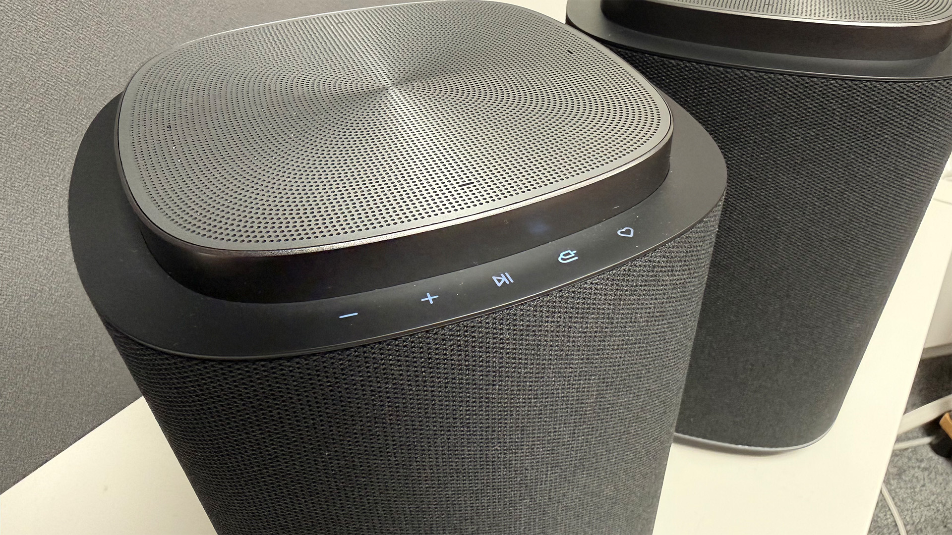 LG Sound Suite system soundbar system close up on surrounds