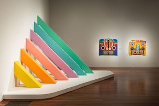 Installation view of Judy Chicago: A Retrospective at de Young Museum in San Francisco, CA (Photo - Drew Altizer). Image provided courtesy of the Fine Arts Museums of San Francisco, including the work Rainbow Pickett