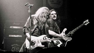 Motorhead’s Lemmy and Fast Eddie Clark onstage in 1982