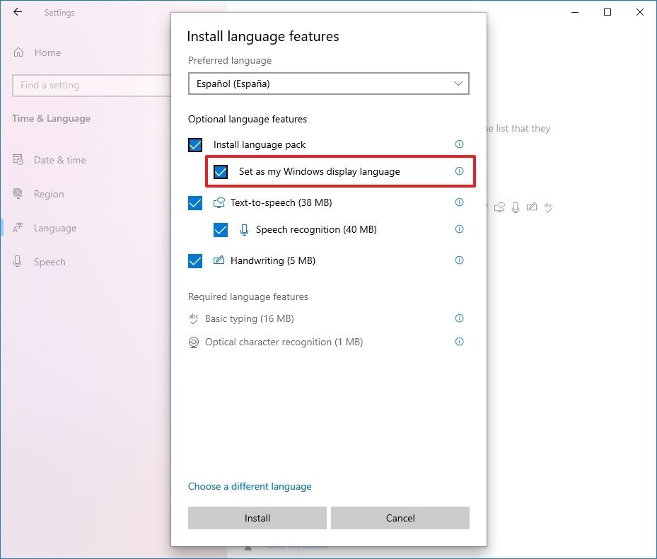 Windows 10 set new language as default