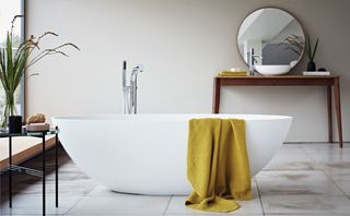 contemporary bathroom with freestanding bath