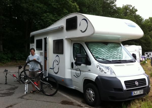 Mike Broderick preps the bikes for the Alpentour Trophy