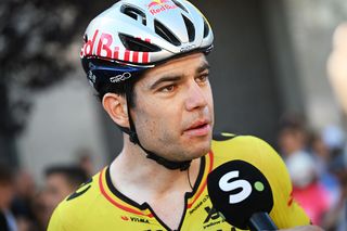 Wout van Aert speaks with the press at the 2025 Giro d'Italia