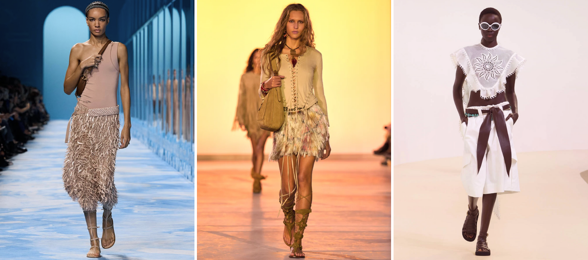 Gladiator sandals ss25 runway images: Dior/ Isabel Marant/ Zimmermann