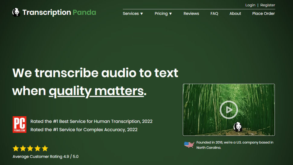 Transcription Panda website screenshot (June 2025)