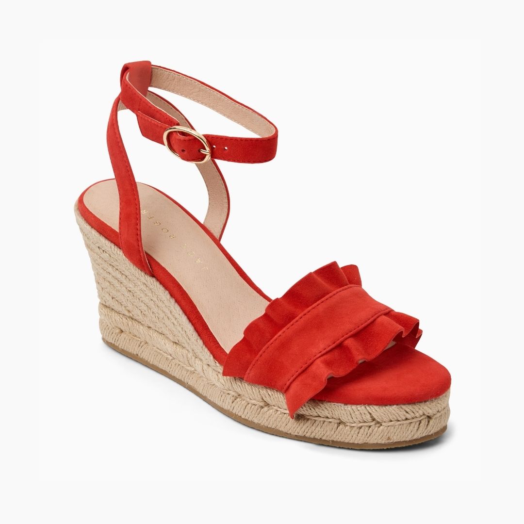 Rozette Ruffle Wedge - Fire Red / 5