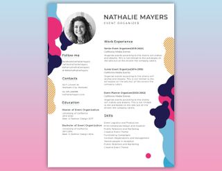 Best free resume templates: colourful template for event organiser