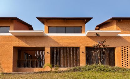 handmade laterite bricks building in Nigeria at artist residency building