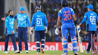 England players celebrate a wicket during India vs England 1st ODI 2025 cricket match