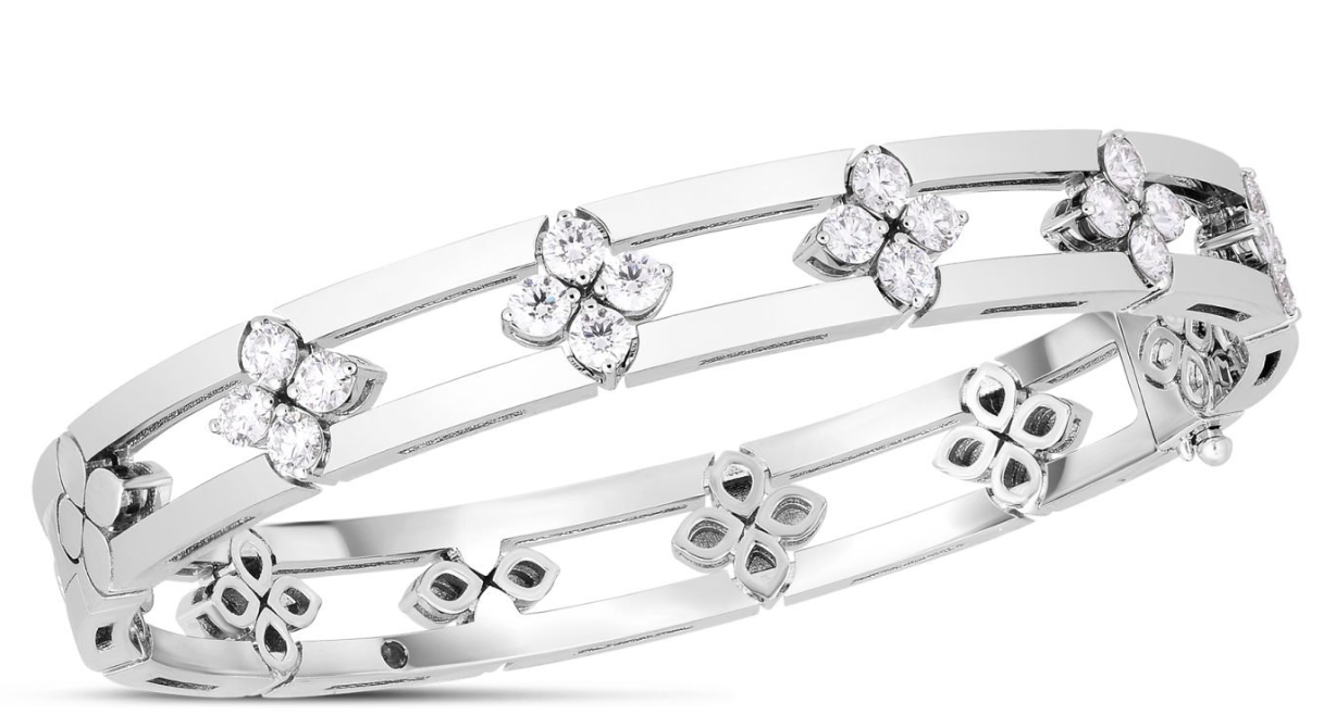 Roberto Coin, 18k White Gold In Verona Diamond Open Frame Bangle