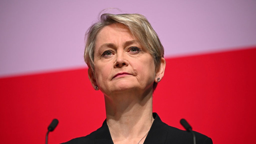 British Home Secretary Yvette Cooper holds a speech during the Labour Party Conference