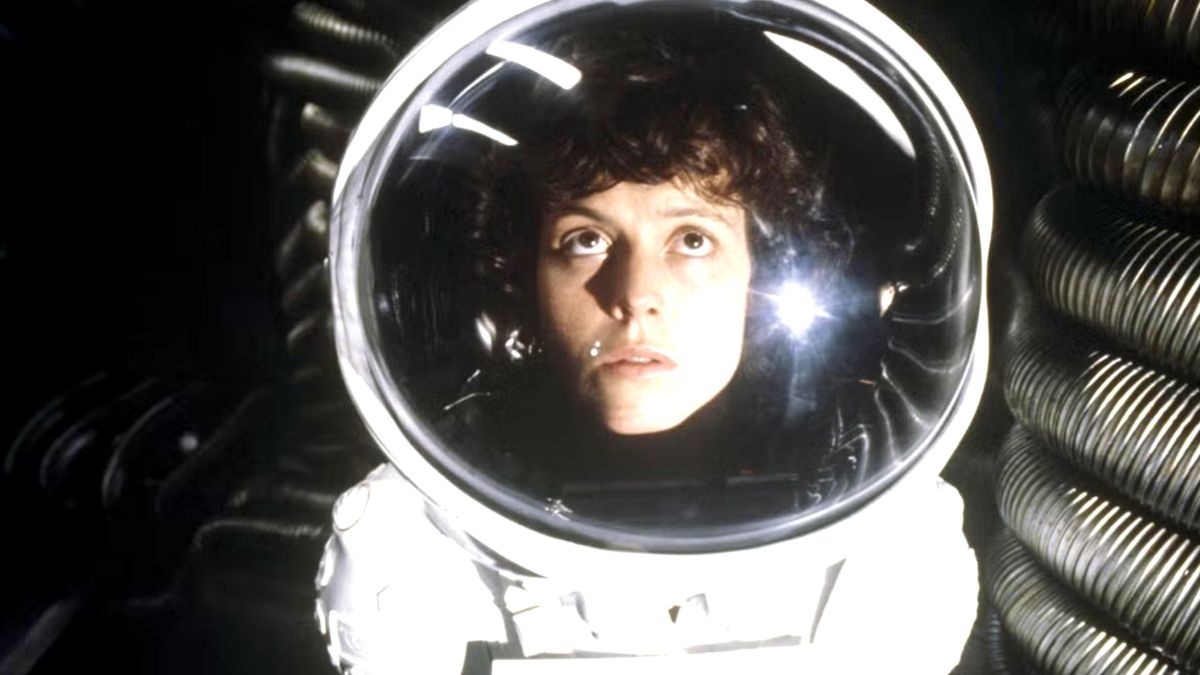 Best alien movies of all time: Sigourney Weaver as Ripley wearing a spacesuit in the film, Alien. 