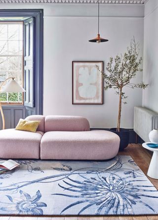 picture graphic blue floral rug in living room