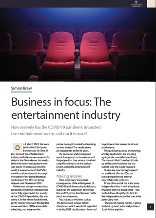 Business in focus: The entertainment industry - cover image of red cinema chairs