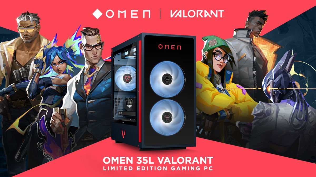 Image of the HP OMEN 35L VALORANT Limited Edition pre-built desktop gaming PC.