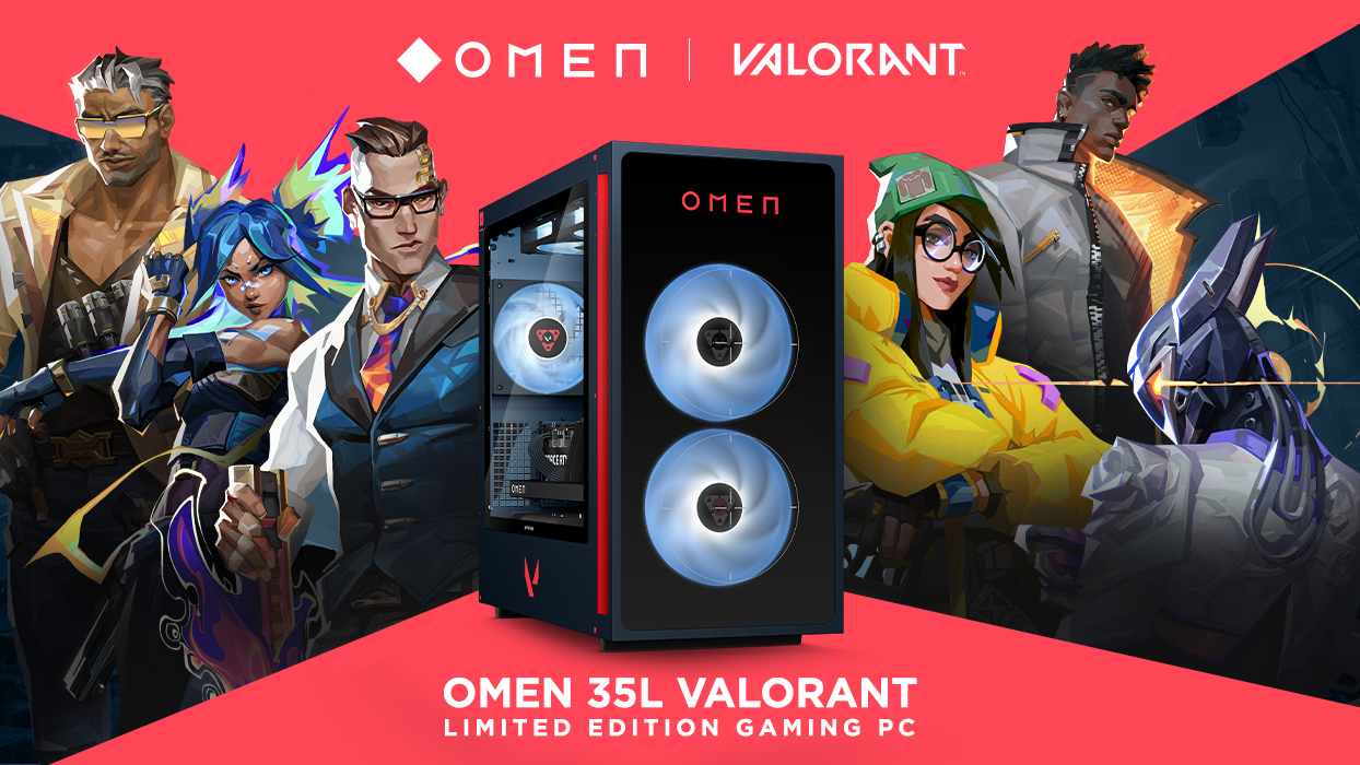 Image of the HP OMEN 35L VALORANT Limited Edition pre-built desktop gaming PC.