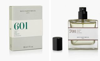 Perfume bottle and box labelled 601 and 701