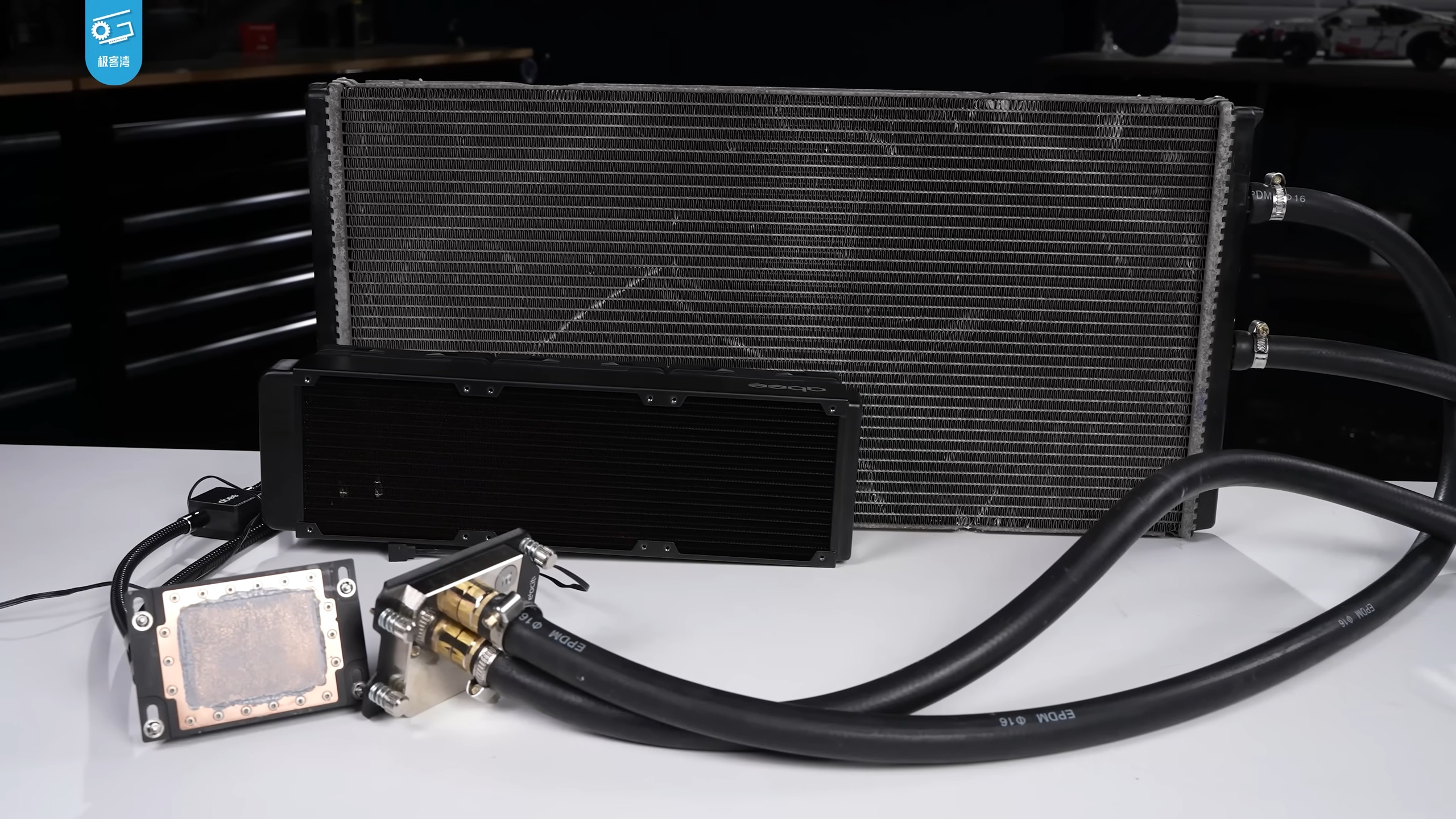 A car radiator cooling setup for the AMD Ryzen Threadripper Pro 9995WX