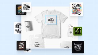 t-shirt design surrounded by other branded items