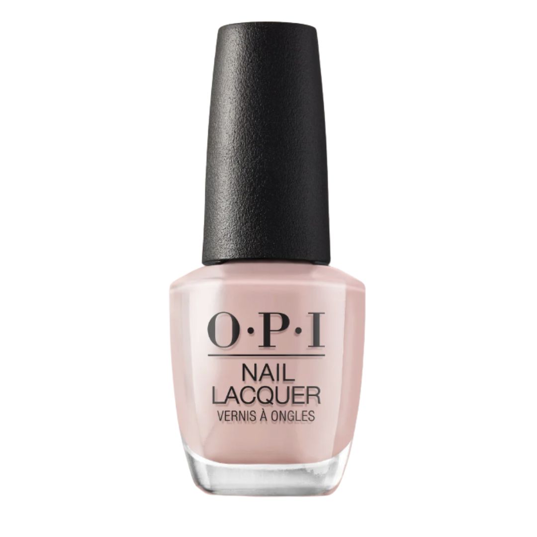 A product shot of the OPI Nail Lacquer in Bare My Soul, on a white background