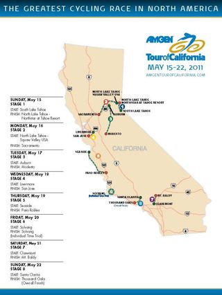 The 2011 Tour of California overall route map