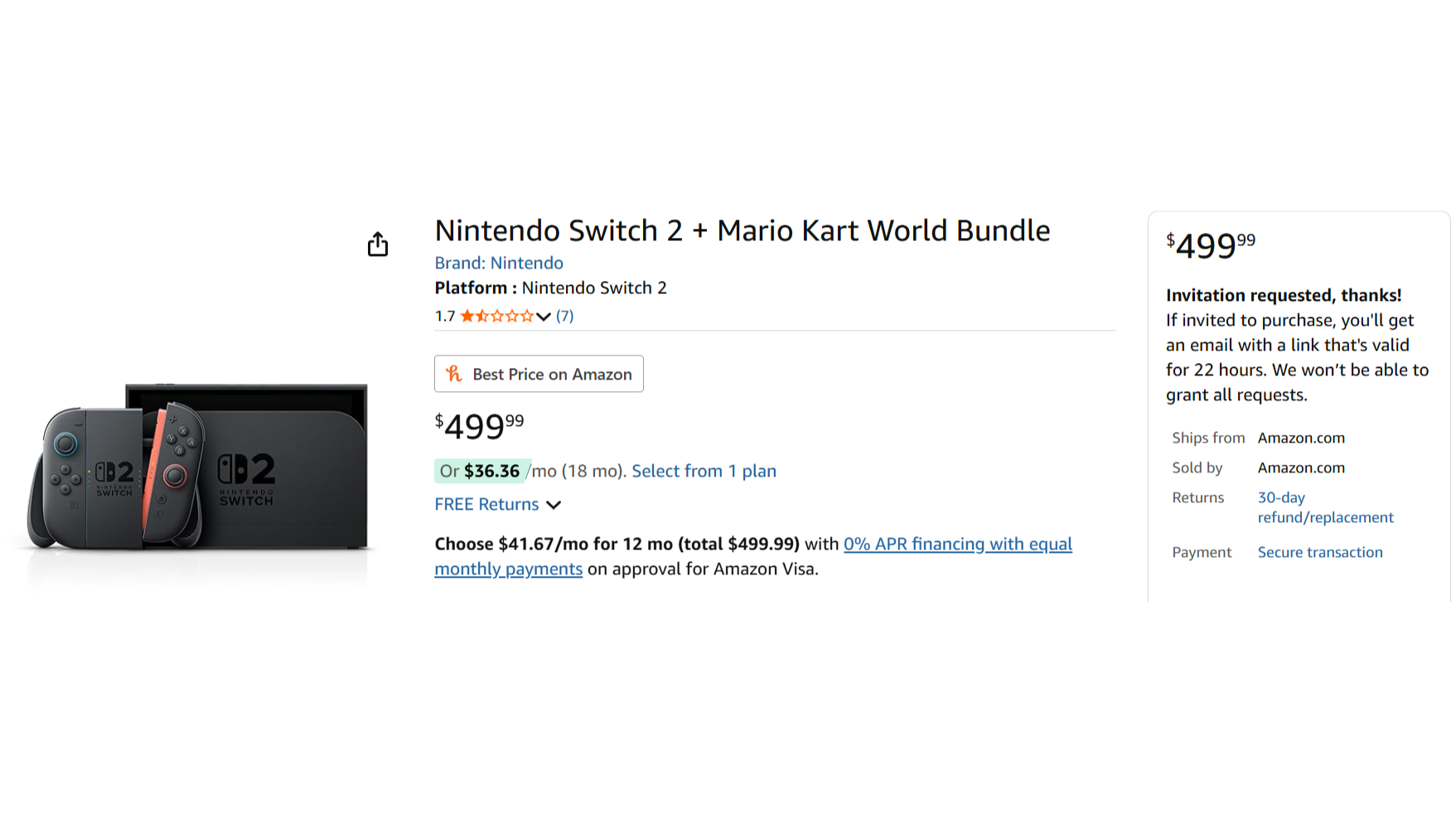 Amazon Switch 2 stock