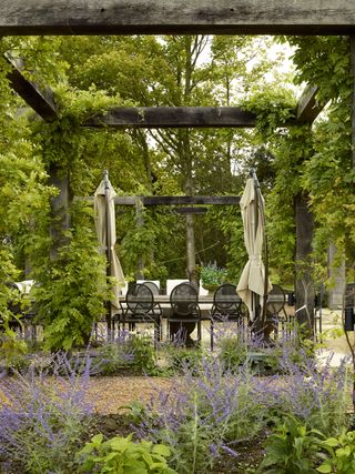 outdoor seating area in Victorian rectory garden