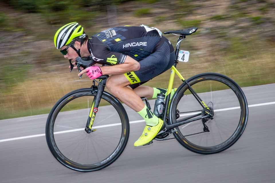 Brendan Rhim (Holowesko-Citadel p/b Hincapie Sportswear) on a descent during stage 1 of the Tour of Alberta.