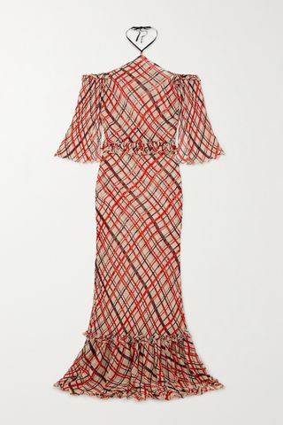 Landis Ruffled Checked Crepe De Chine Halterneck Maxi Dress