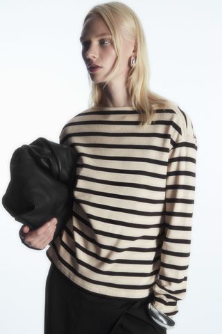 Striped Boat-Neck Long-Sleeved Top