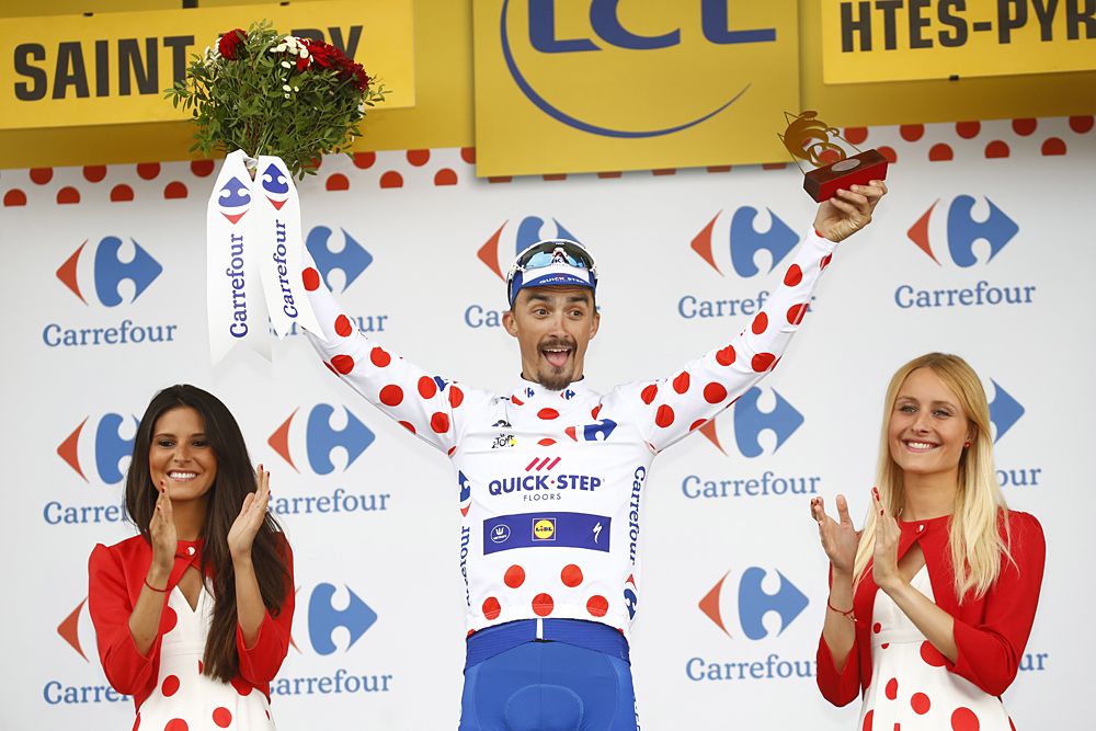 Julian Alaphilippe (Quick-Step Floors) wears the polka-dot mountain jersey at the Tour de France