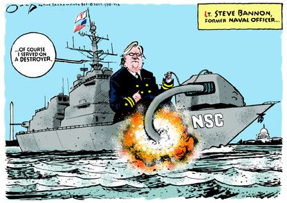 Political Cartoon U.S. Stephen Bannon Navy Destroyer NSC