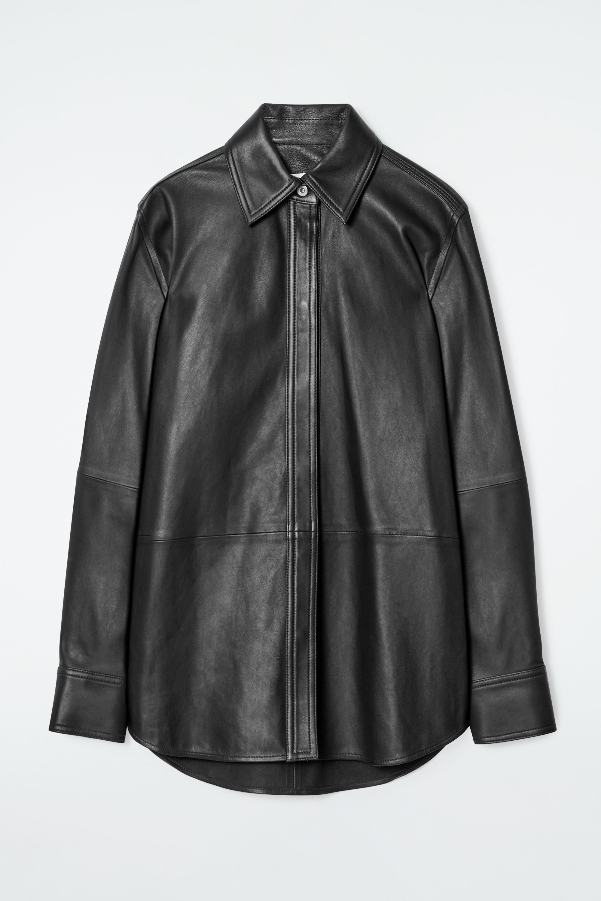 Relaxed Topstitched Leather Shirt