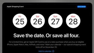 A Macbook screen showing the dates for Apple's Black Friday Shopping Event