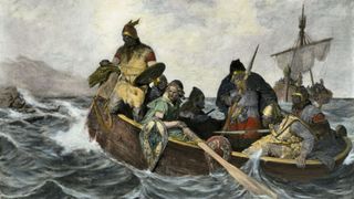 An illustration of Vikings on a boat