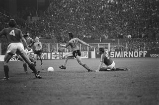 Johan Cruyff in action for the Netherlands against Sweden