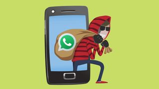 Thief climbing out of phone with WhatsApp data