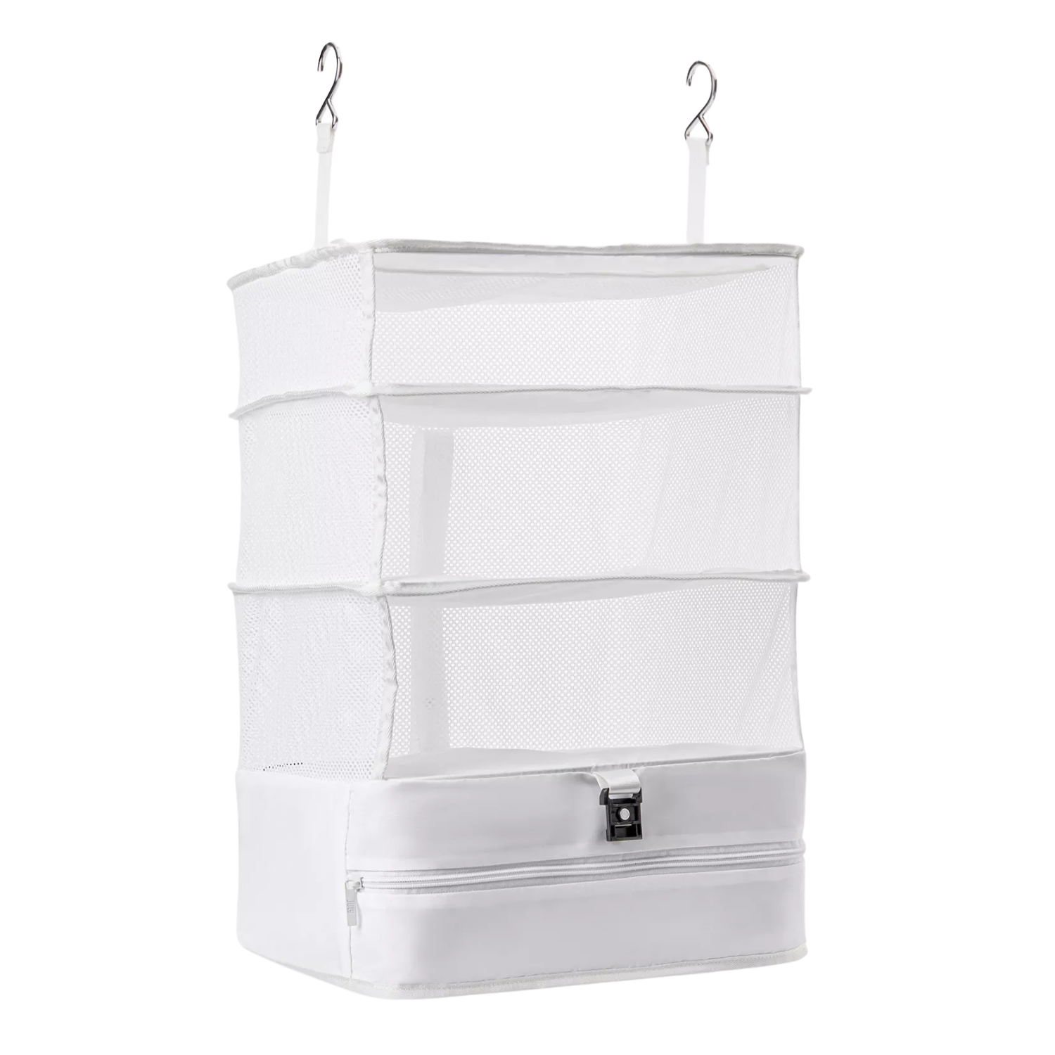 A white hanging packing shelves compression organizer from Selfridges