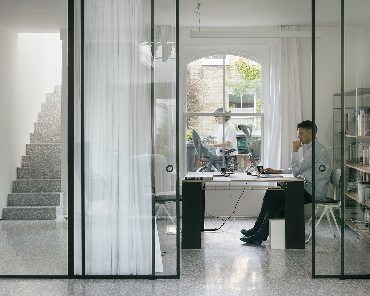 workspace at white courtyard house by pashenko works