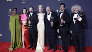 the queen's gambit cast backstage at 2021 emmys