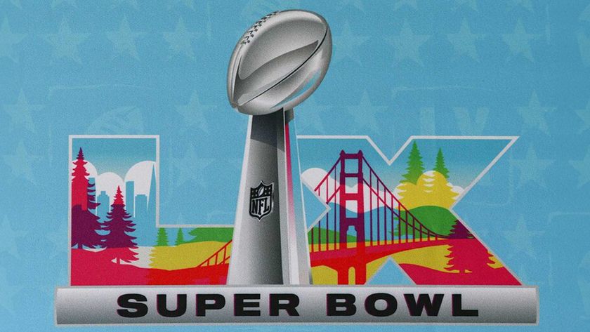 The Super Bowl LX logo on a blue background