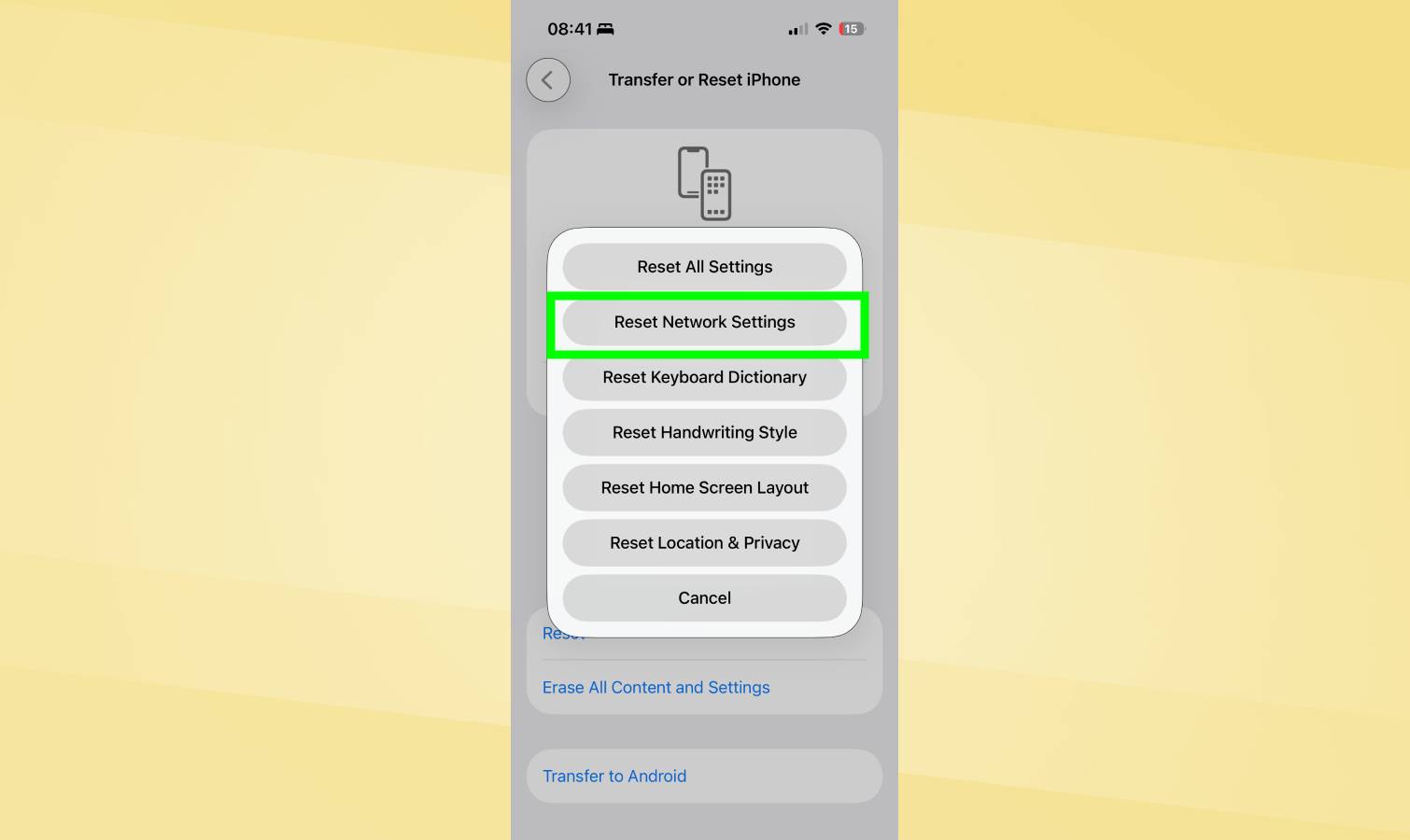 Reset Network settings on iPhone