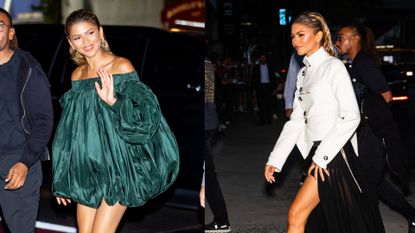 Zendaya Pulls Off a Late Night Outfit Change, Exchanging a Regal Burberry Gown For a Louis Vuitton Bubble Dress