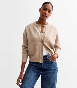 New Look, Mink Soft Knit Crew Neck Cardigan